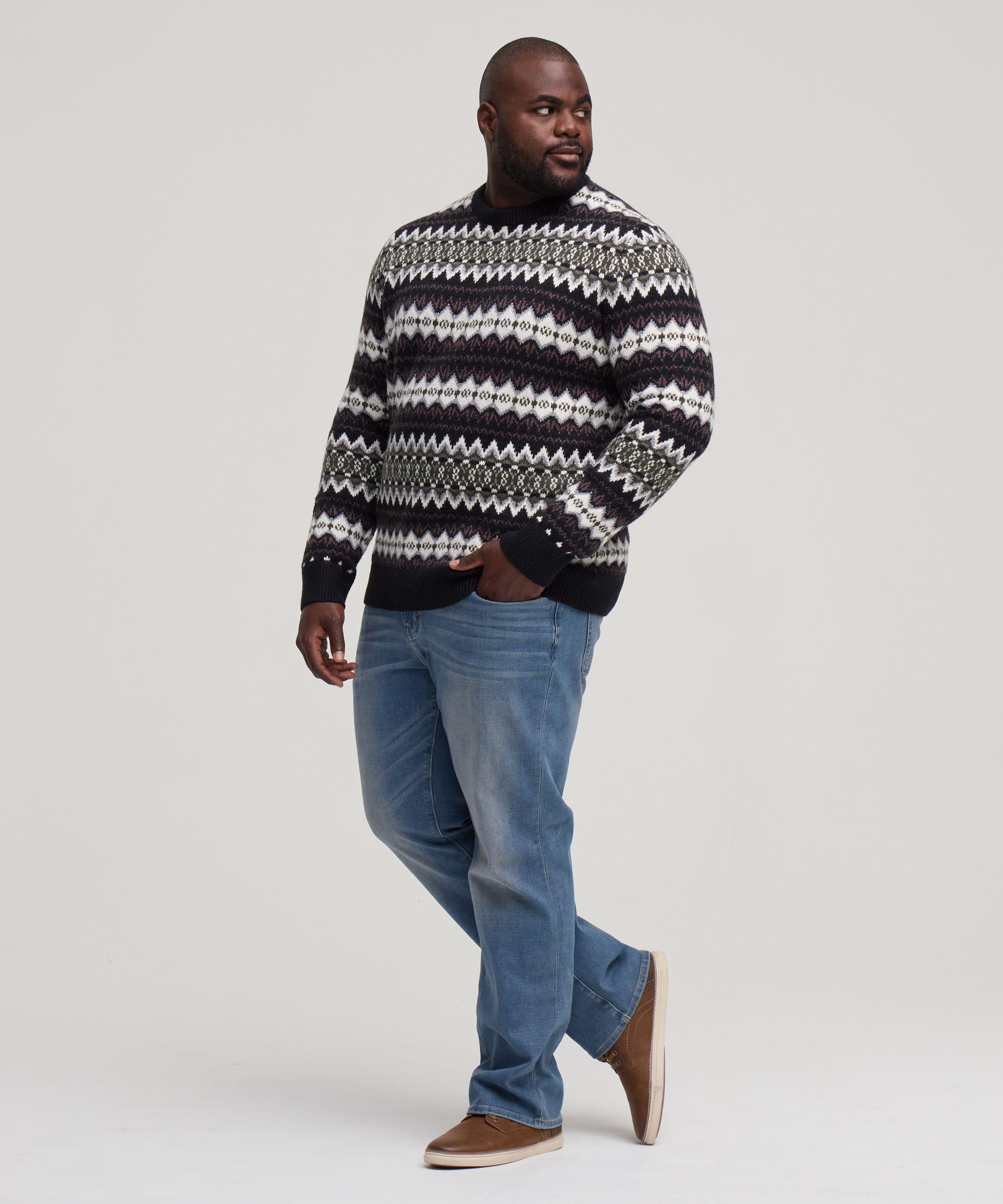 Chandail à motif jacquard et col ras du cou pour hommes, WindRiver
