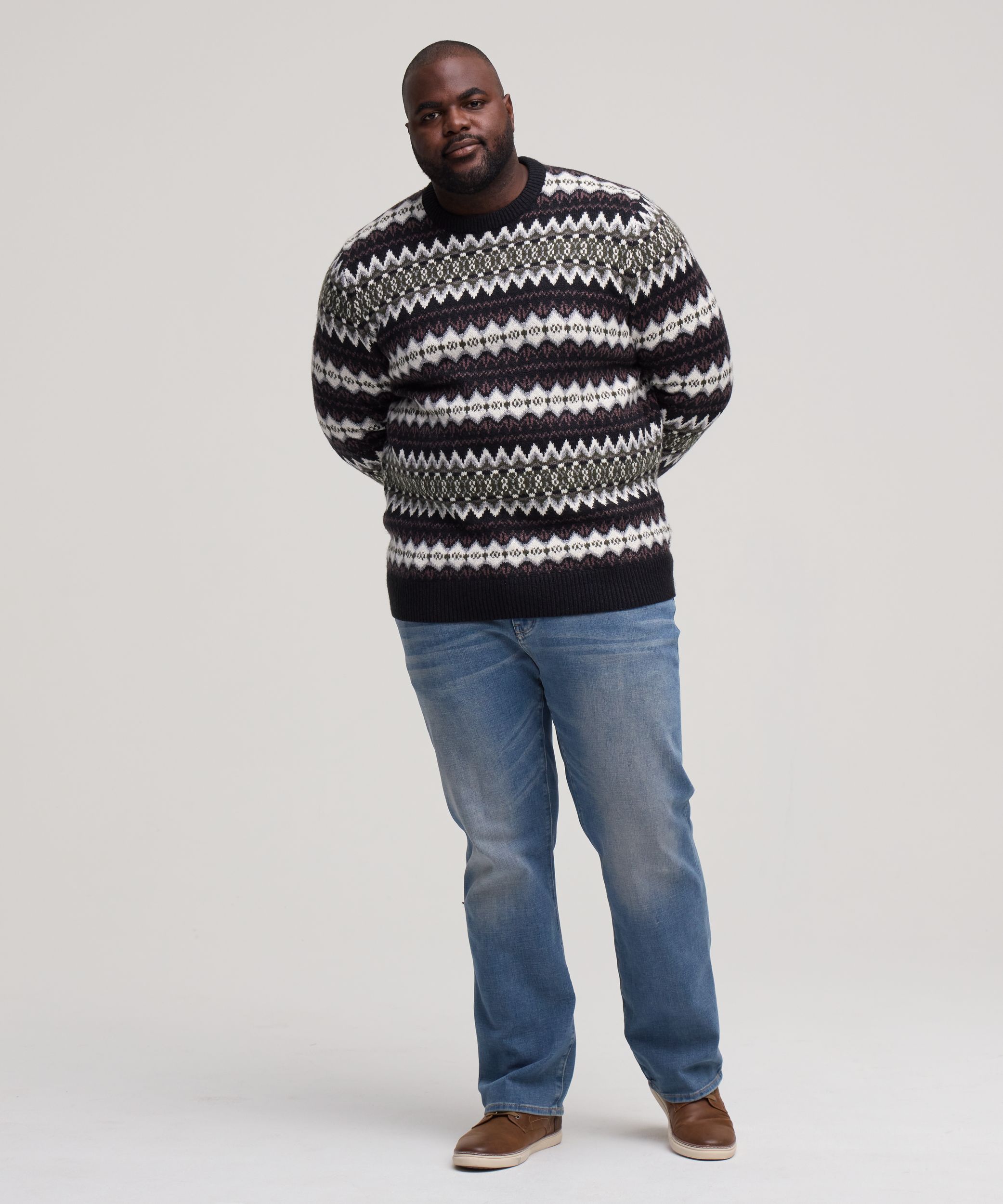 Chandail à motif jacquard et col ras du cou pour hommes, WindRiver