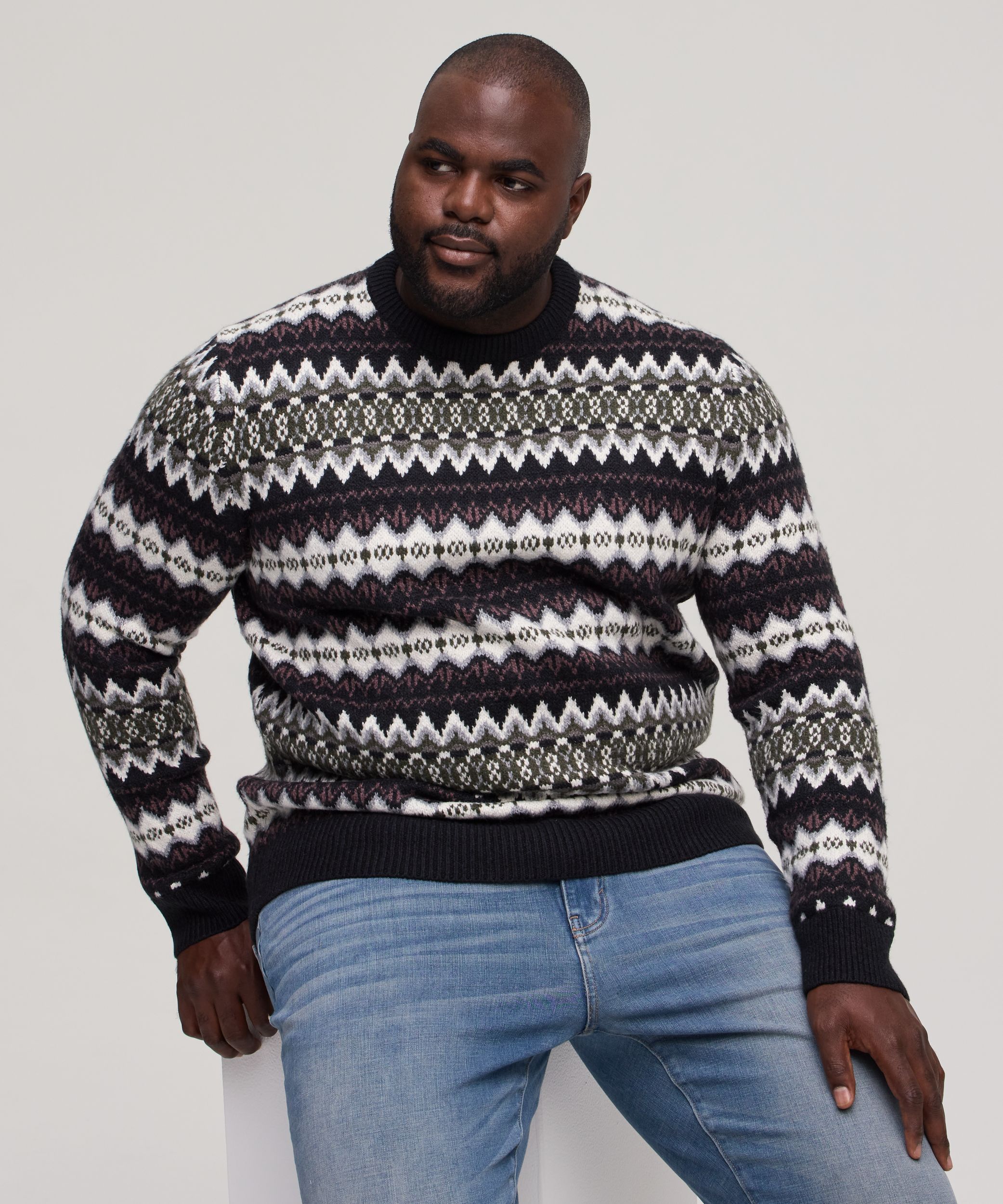Chandail à motif jacquard et col ras du cou pour hommes, WindRiver