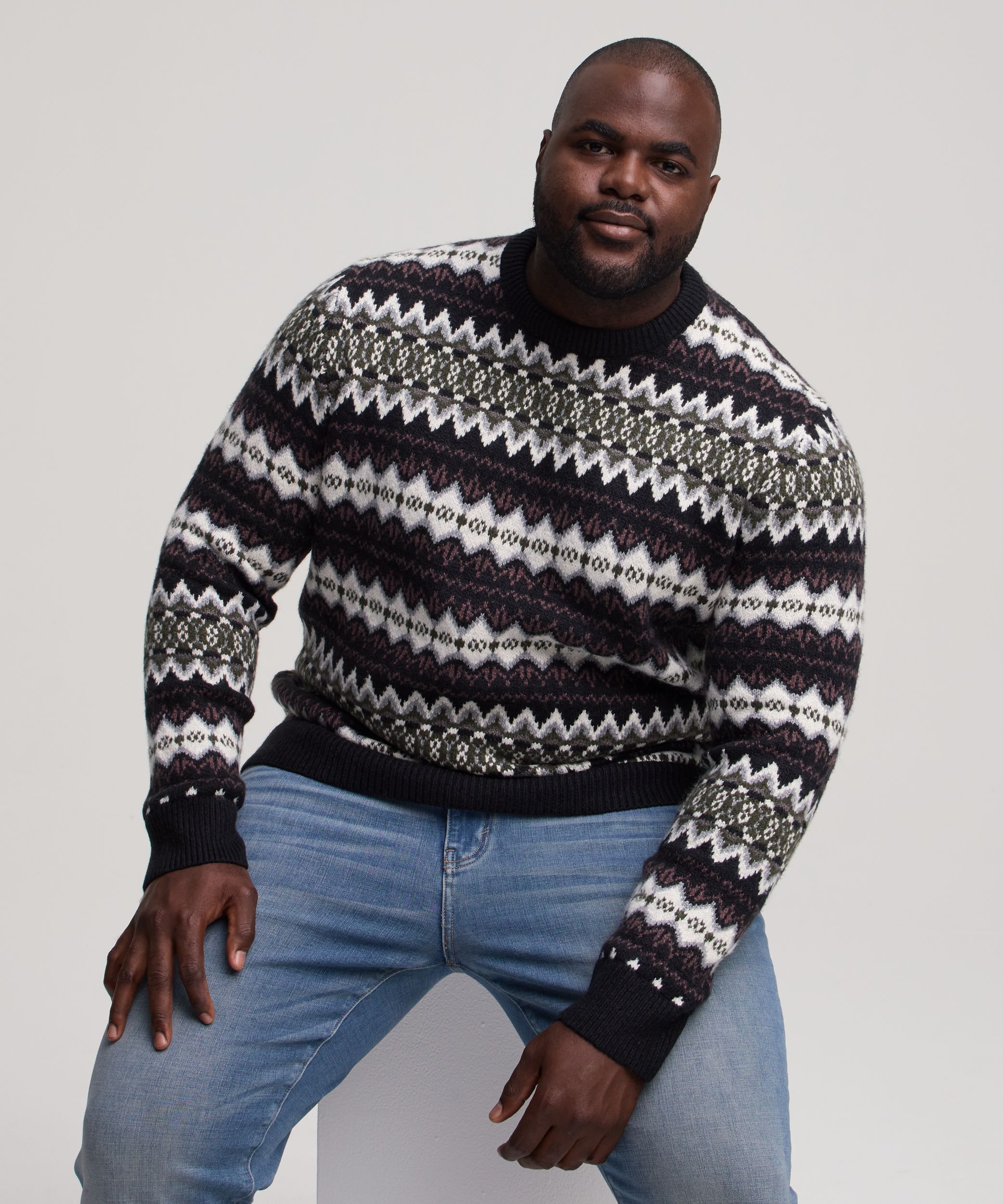 Chandail à motif jacquard et col ras du cou pour hommes, WindRiver