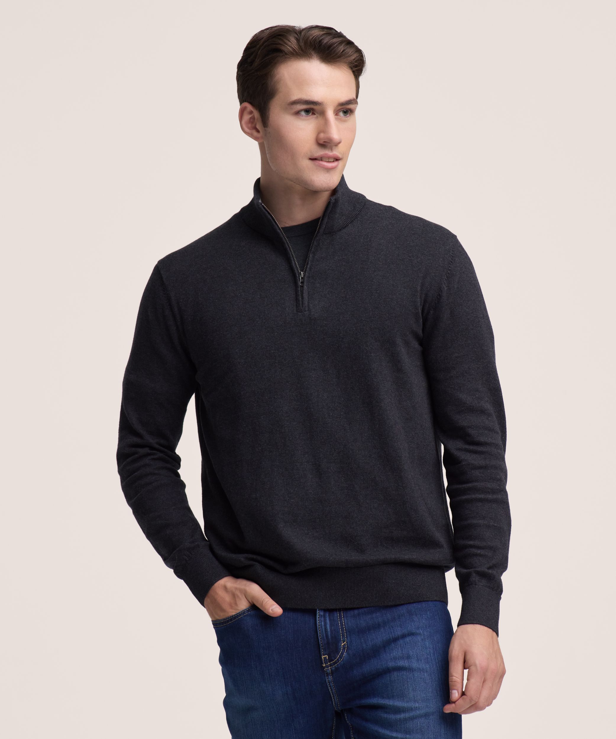 Chandail en coton doux à glissière 1/4 pour hommes, Denver Hayes
