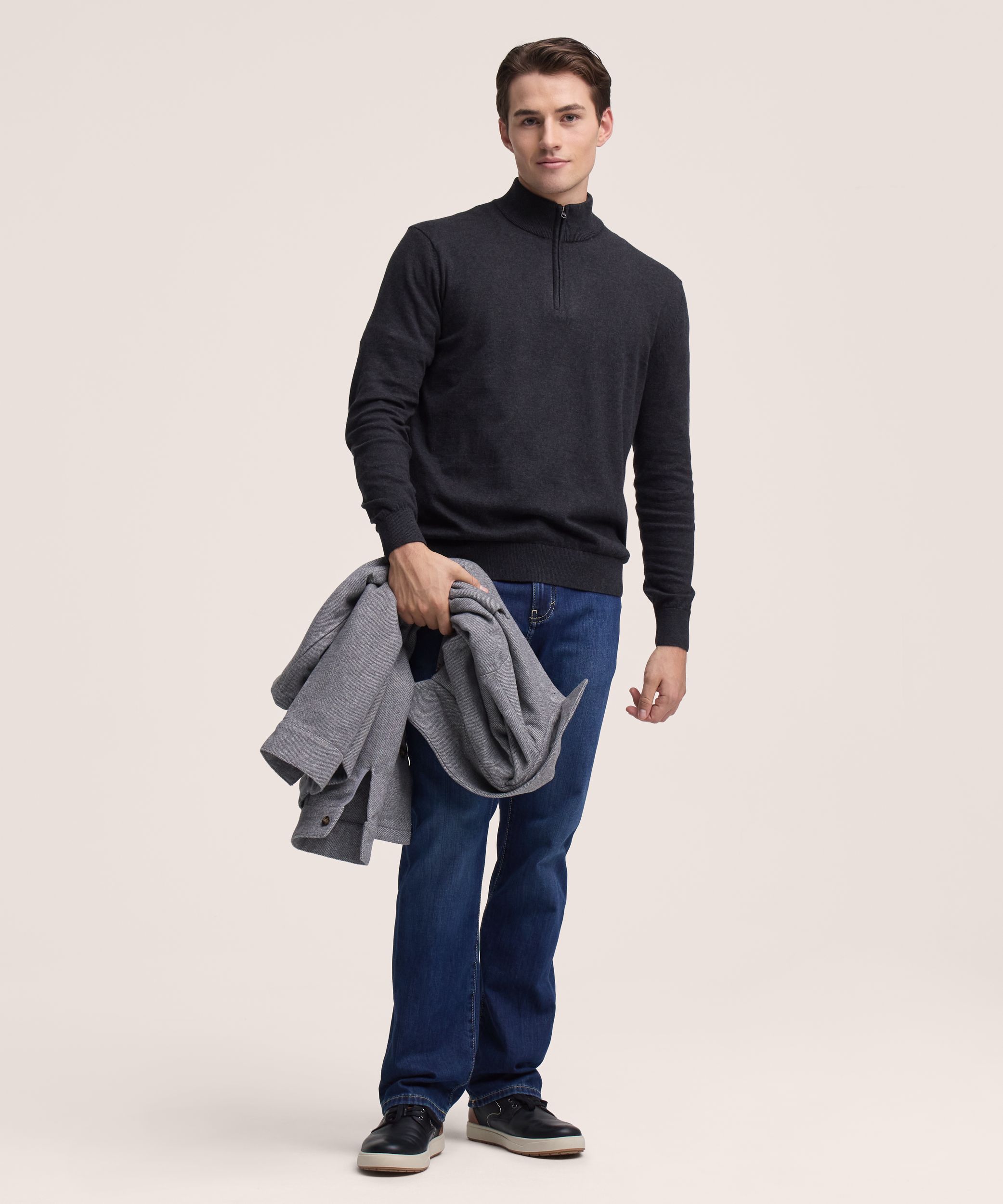 Chandail en coton doux à glissière 1/4 pour hommes, Denver Hayes