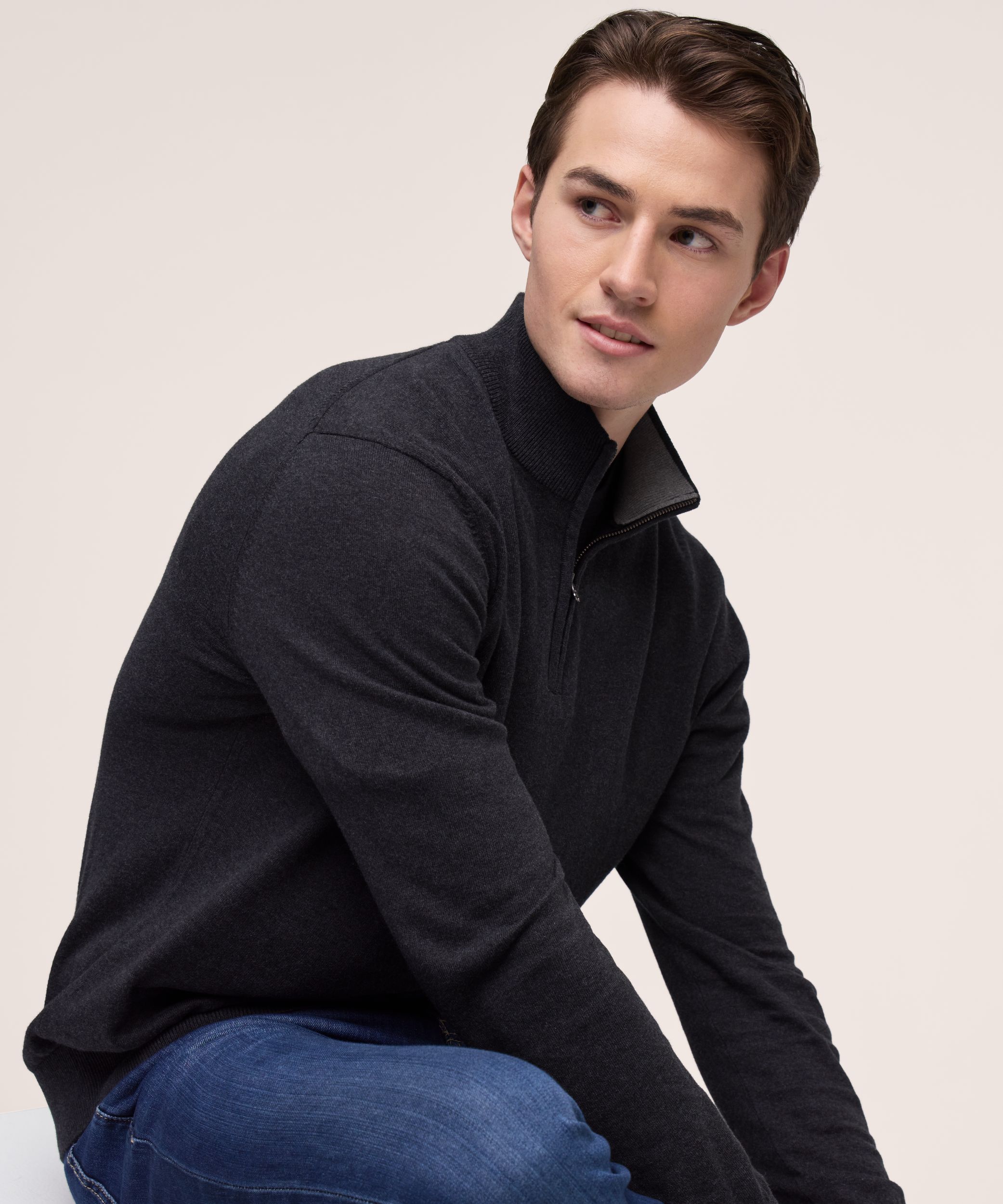 Chandail en coton doux à glissière 1/4 pour hommes, Denver Hayes