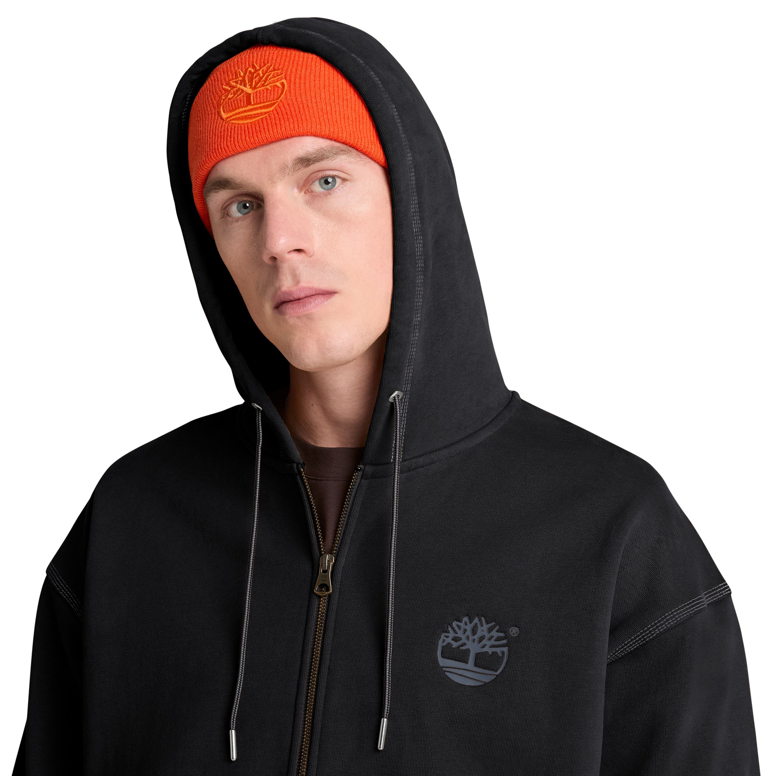 Chandail à capuche teint en pièce avec glissière pleine longueur pour hommes, Timberland