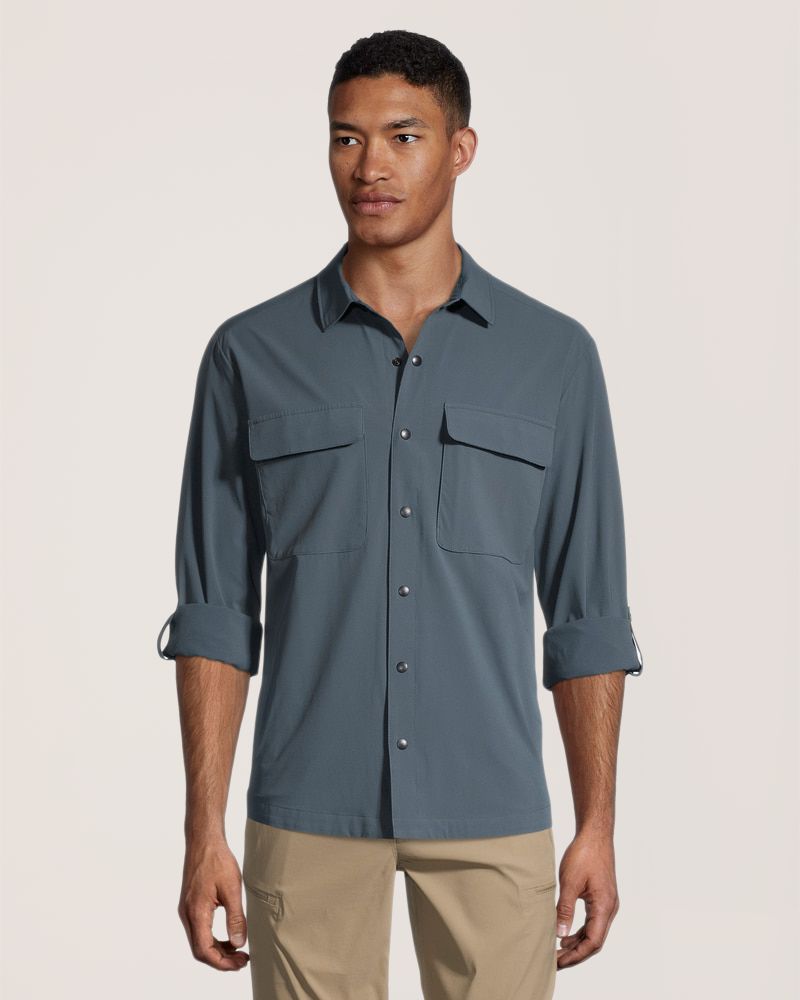 Chemise homme uni manches longues - LEOCLOTHO - Coupe slim - Bleu - Tissu respirant Bleu - Prêt-à-Porter
