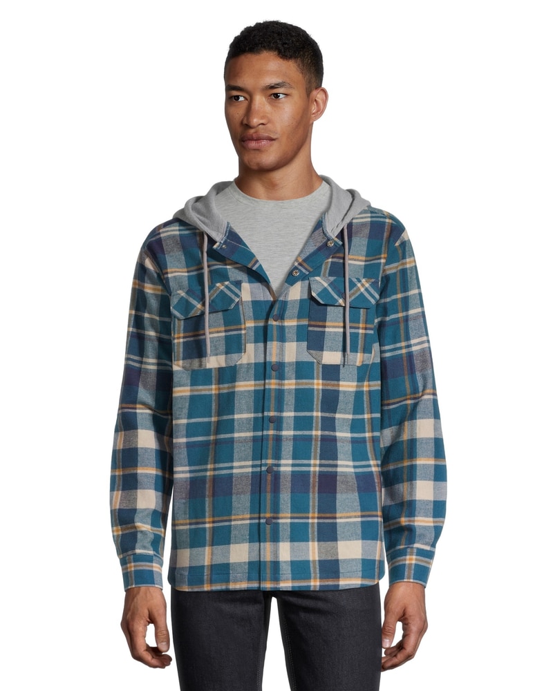 EXP Men's Gabe Hooded Cotton Stretch Flannel Fleece Shirt