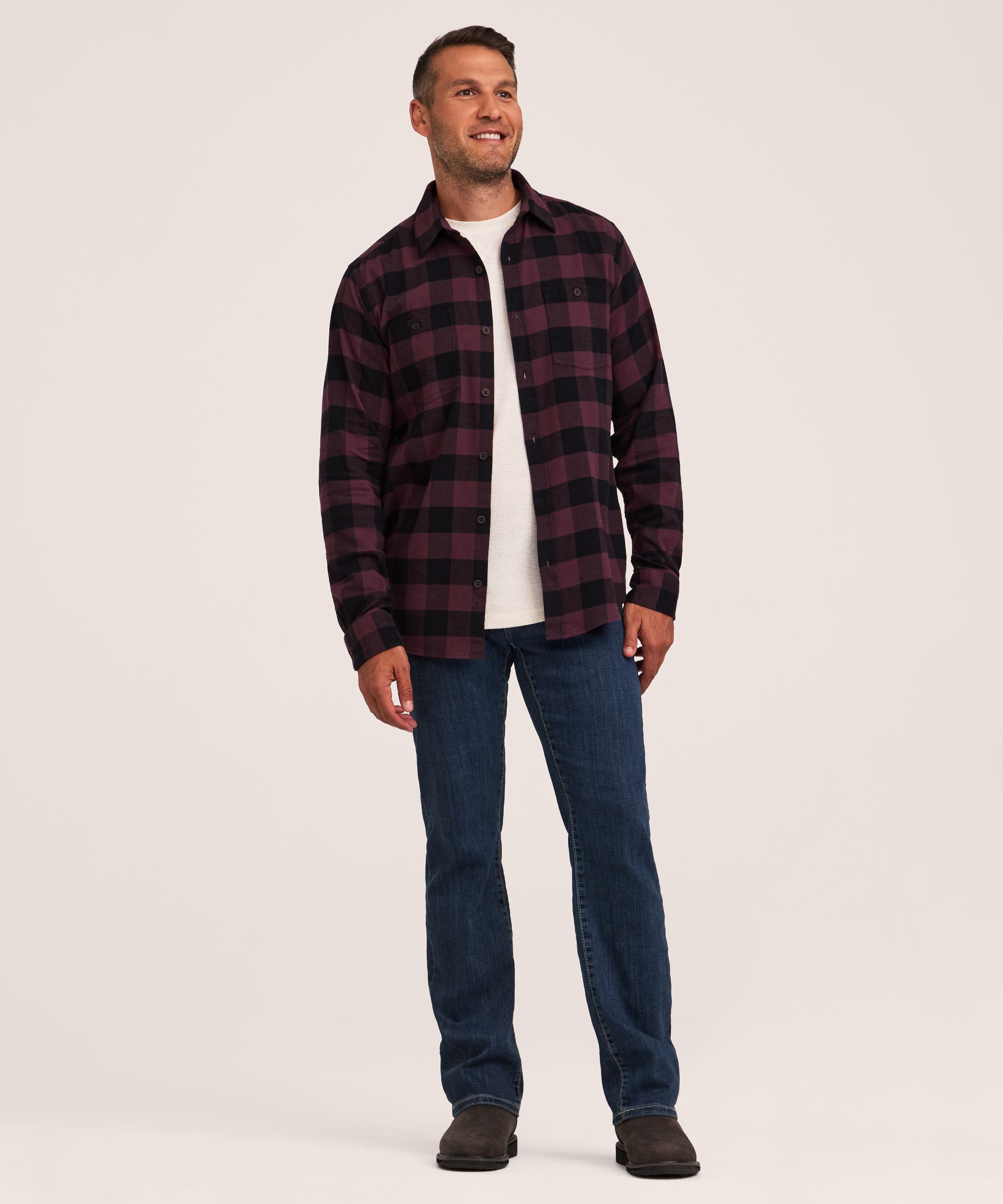 WindRiver Men's Stretch Regular Fit Basic Flannel Shirt