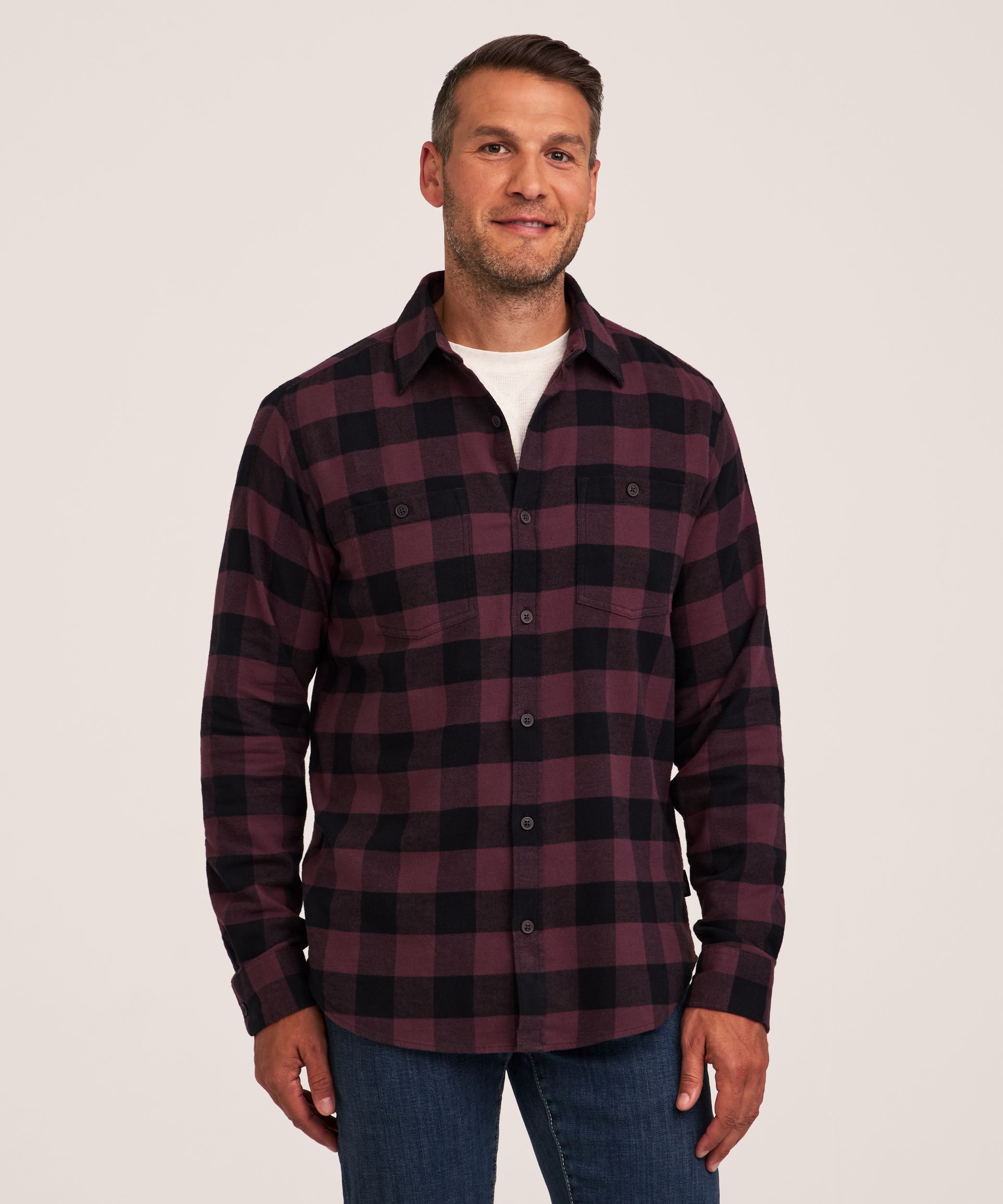 WindRiver Men's Stretch Regular Fit Basic Flannel Shirt