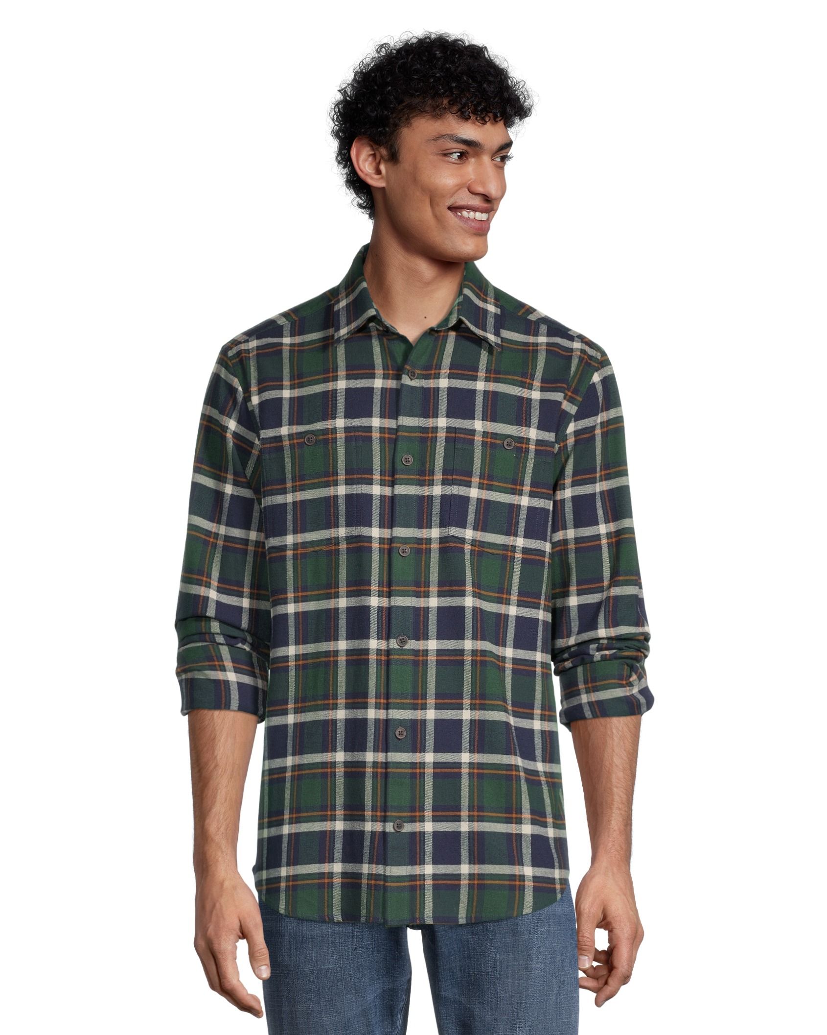 WindRiver Men's Stretch Regular Fit Basic Flannel Shirt