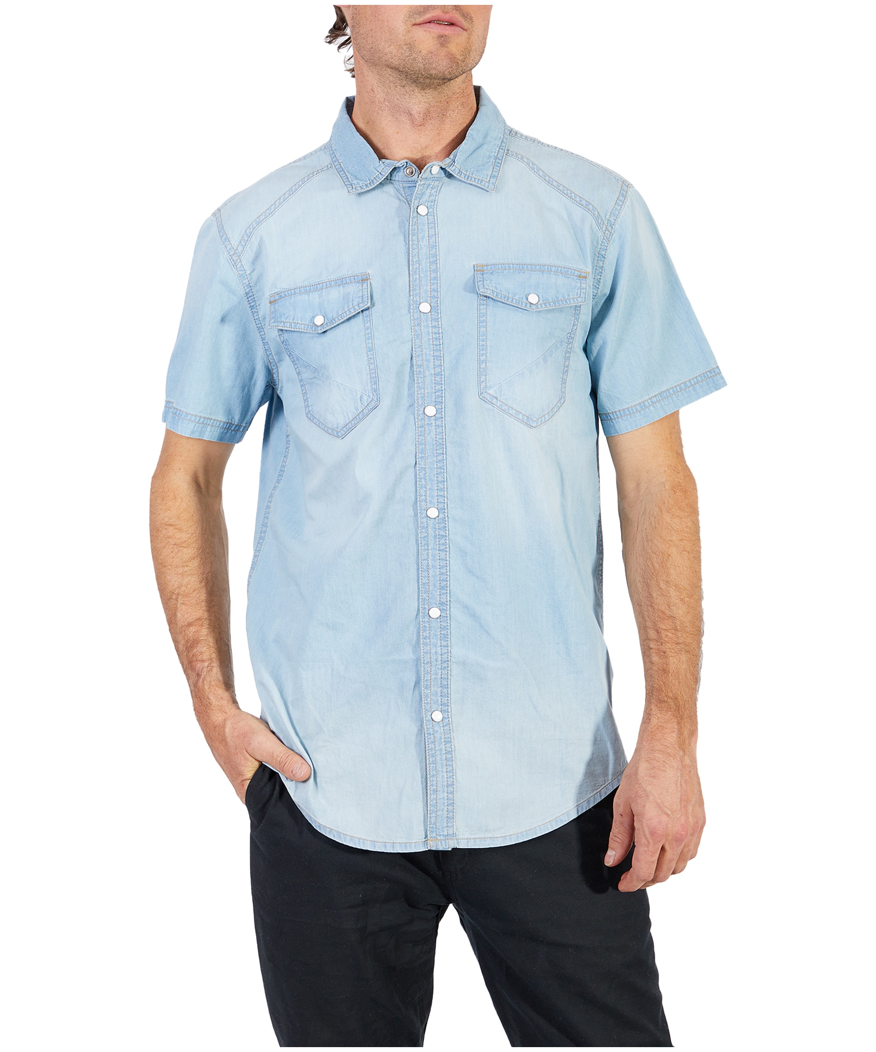 Men's Chambray Short Sleeve Modern Fit Casual Cotton Shirt | Marks
