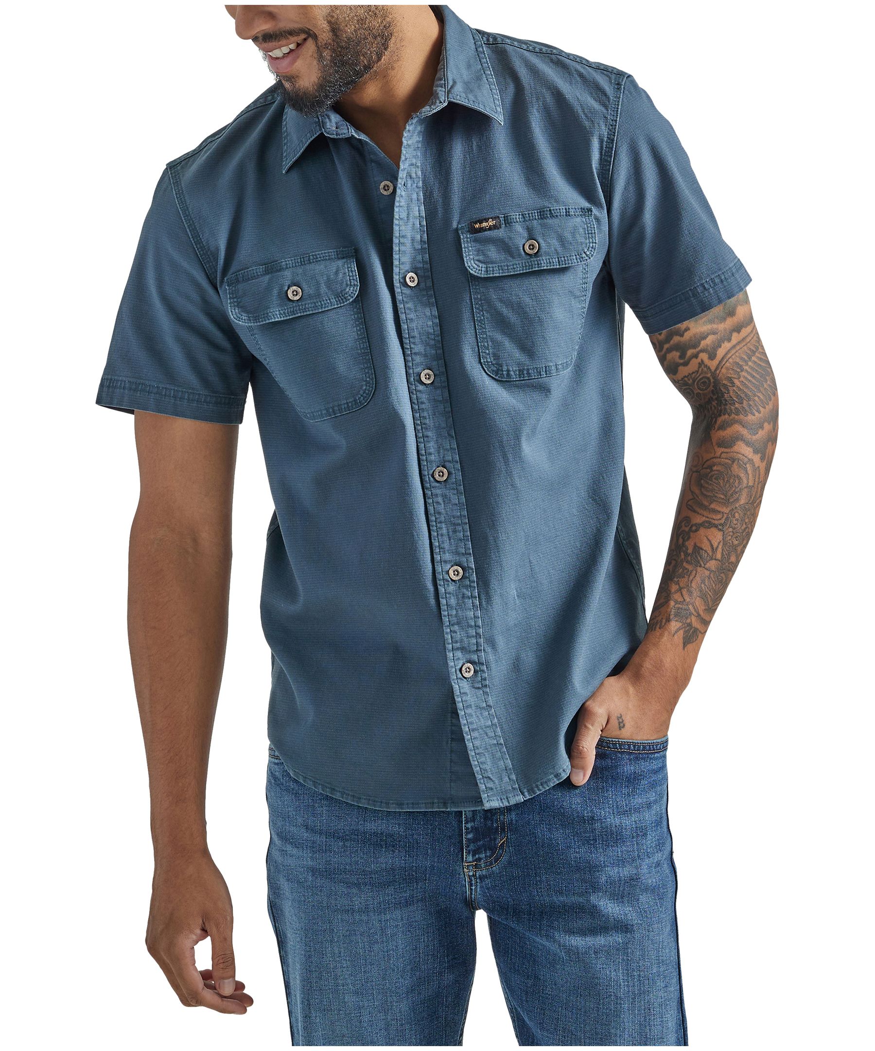 Men's Casual Collar Buttoned Plaid Color Block Short Sleeve Shirt main image 1