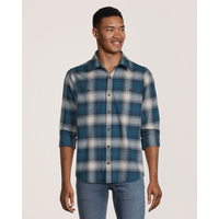Chemise en flanelle de base boutonnée extensible à manches longues pour hommes, WindRiver Front_Flat