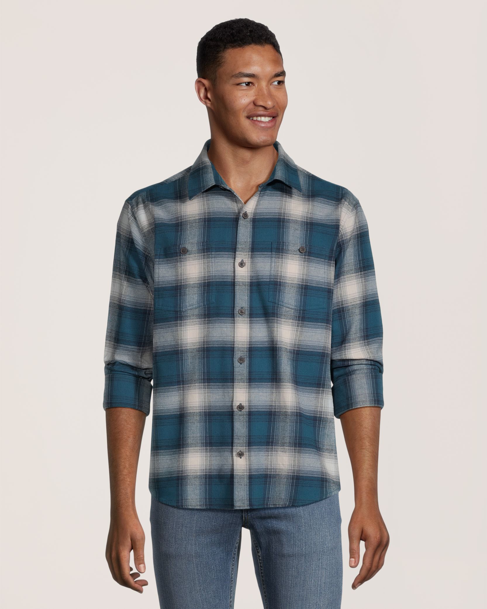 WindRiver Men's Long Sleeve Button Down Basic Stretch Flannel