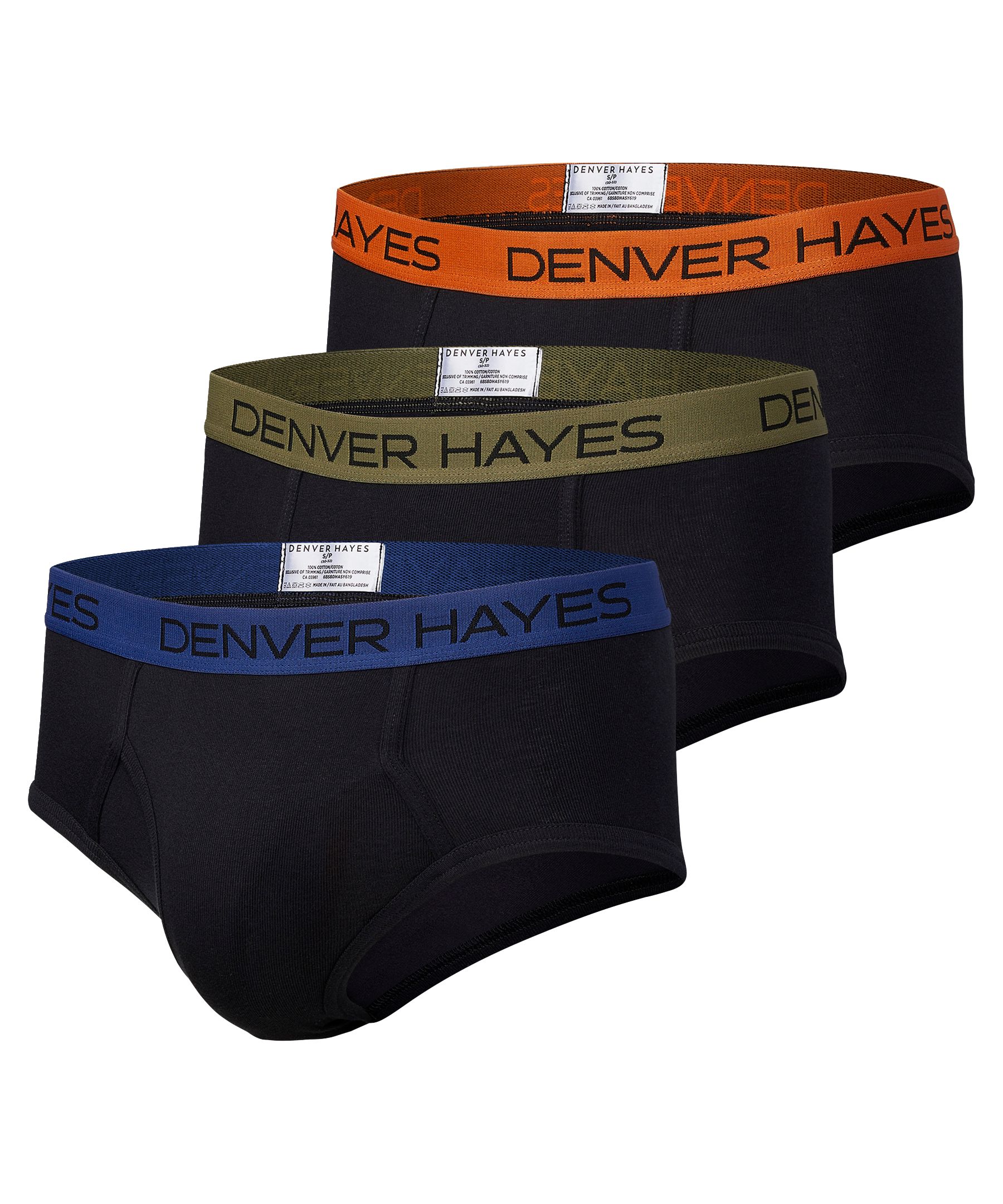 Denver Hayes Men's 3 Pack Cotton Basic Briefs - Black