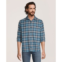 Chemise en flanelle de base boutonnée extensible à manches longues pour hommes, WindRiver Front_Flat