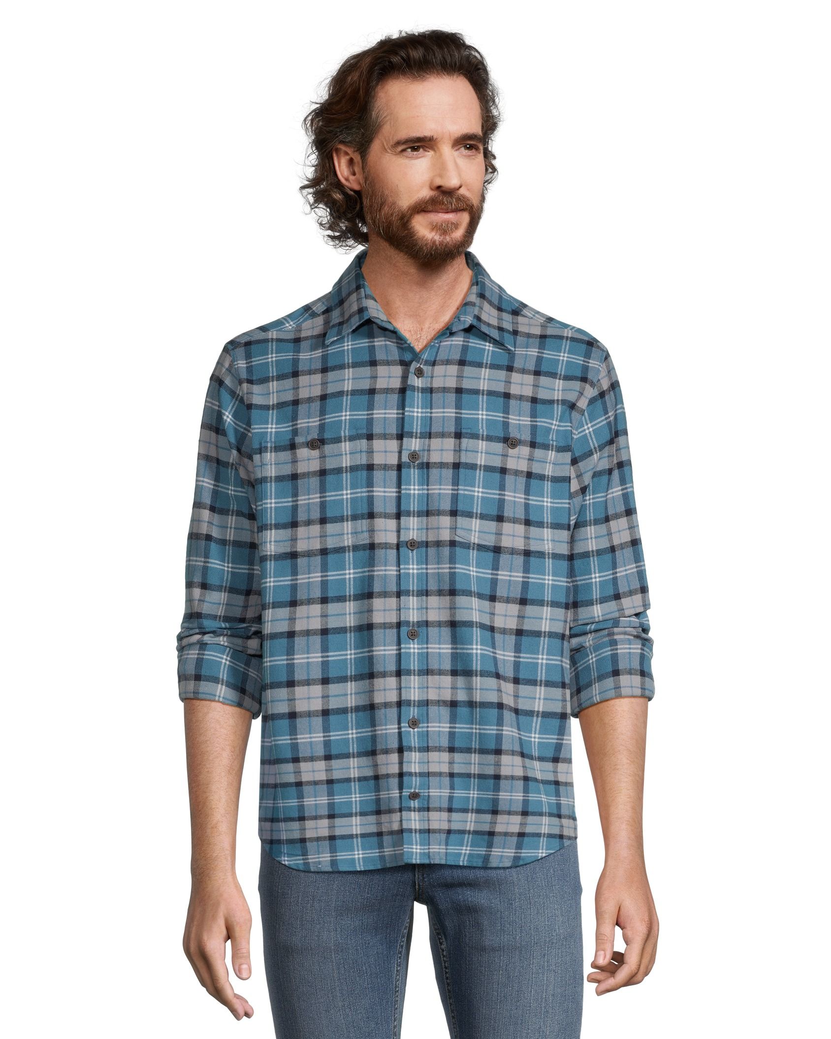WindRiver Men's Long Sleeve Button Down Basic Stretch Flannel Shirt | Marks