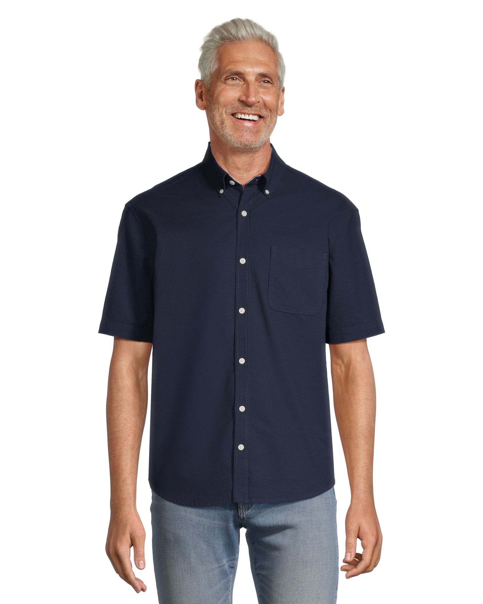 Navy blue short 2025 sleeve button down shirt