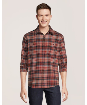 Chemise à carreaux en flanelle extensible WindRiver de base de coupe régulière à manches longues pour hommes