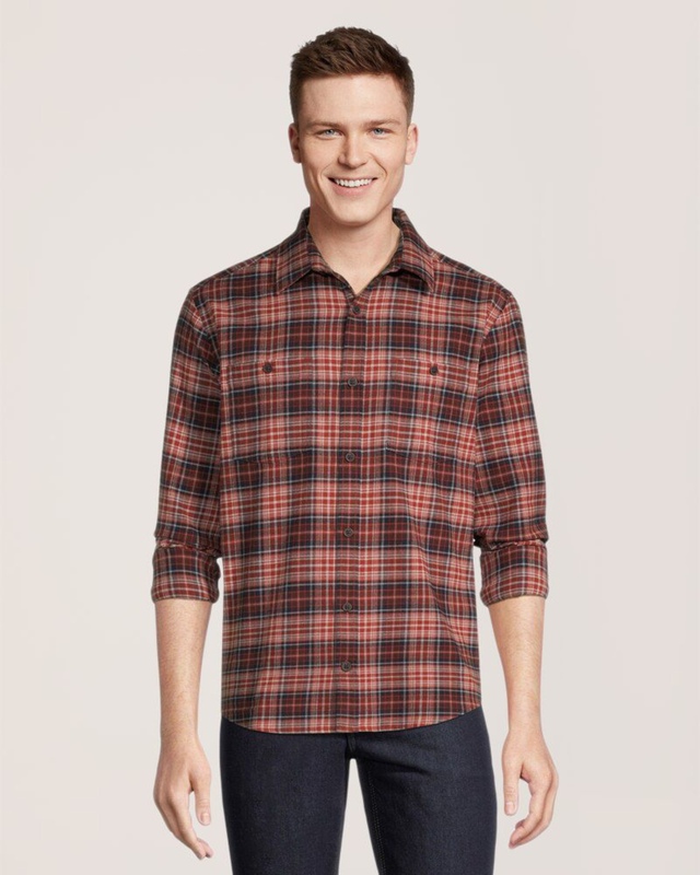 Chemise à carreaux en flanelle extensible WindRiver de base de coupe régulière à manches longues pour hommes
