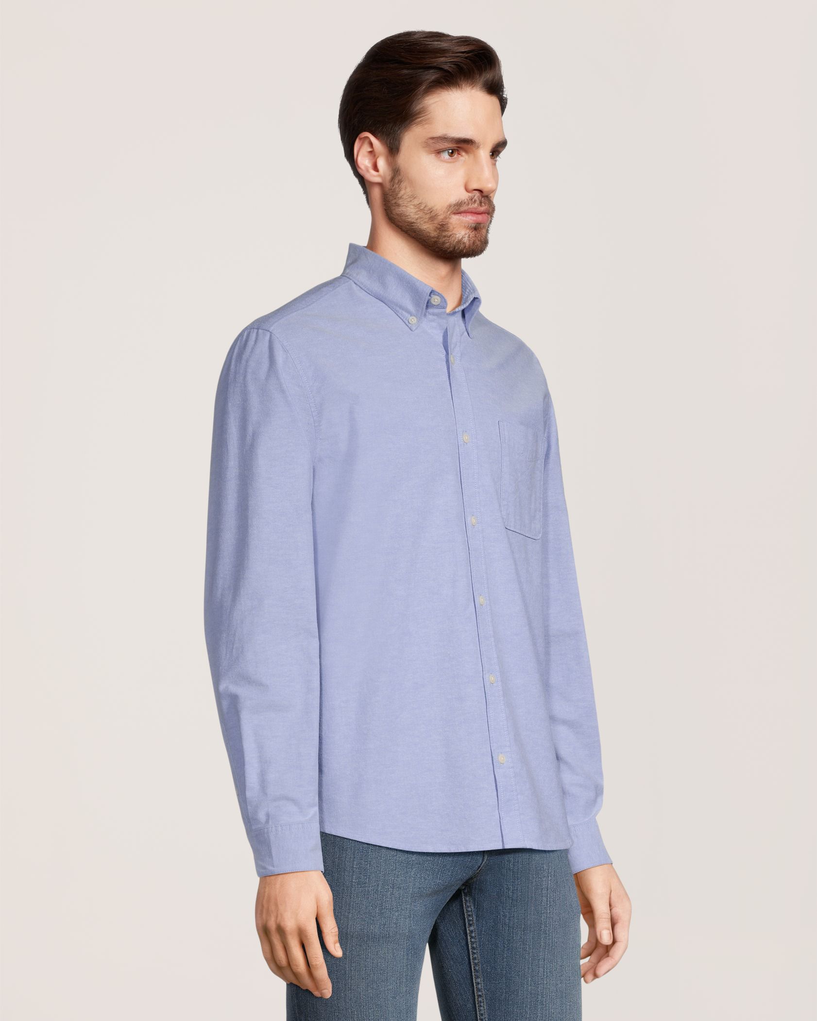 Denver Hayes Men's Stretch Oxford Casual Long Sleeve Button Down Shirt