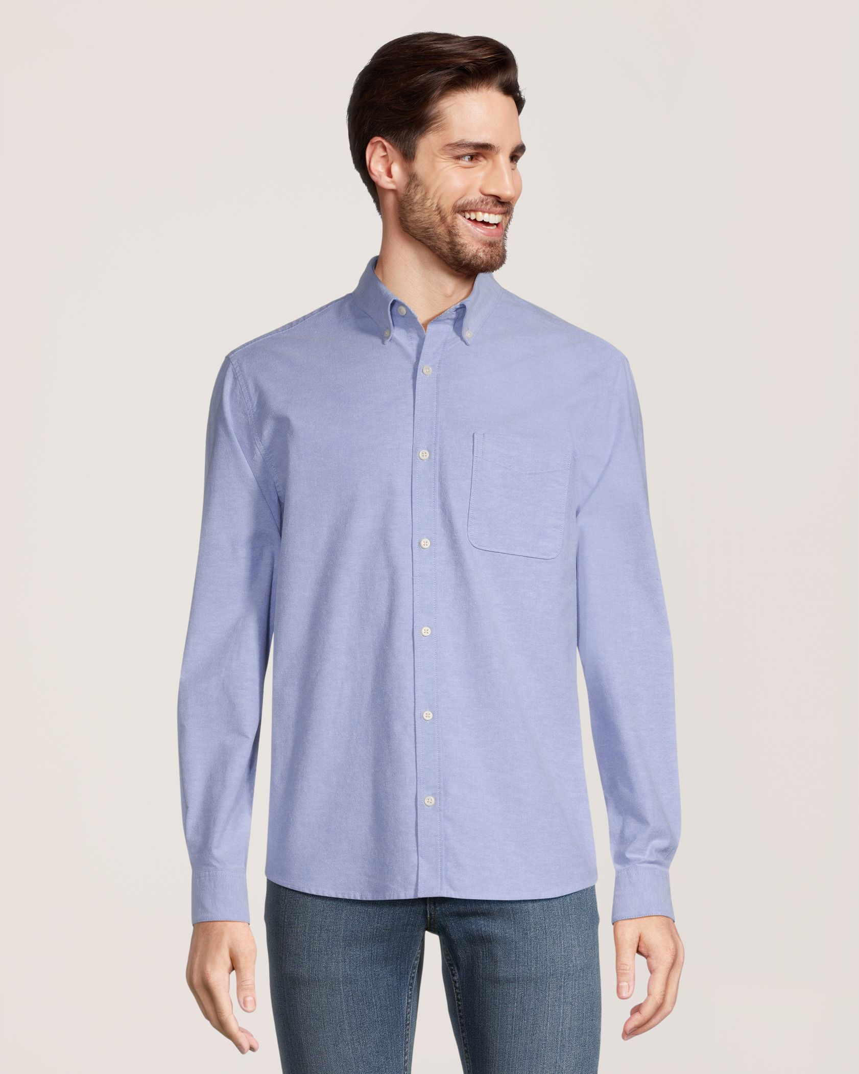 Denver Hayes Men's Stretch Oxford Casual Long Sleeve Button Down Shirt