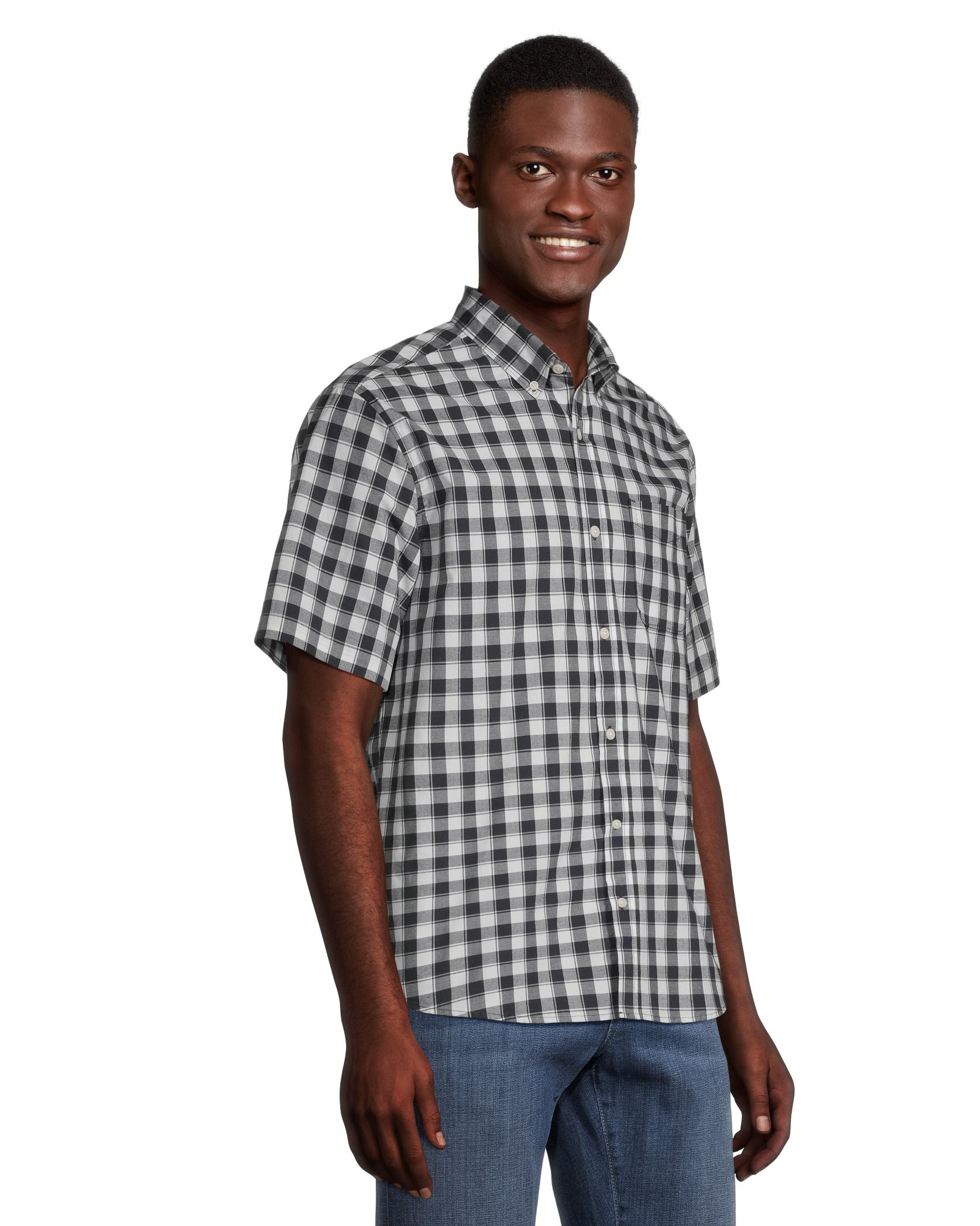 Denver Hayes Men's Short Sleeve Classic Fit Plaid Casual Sport