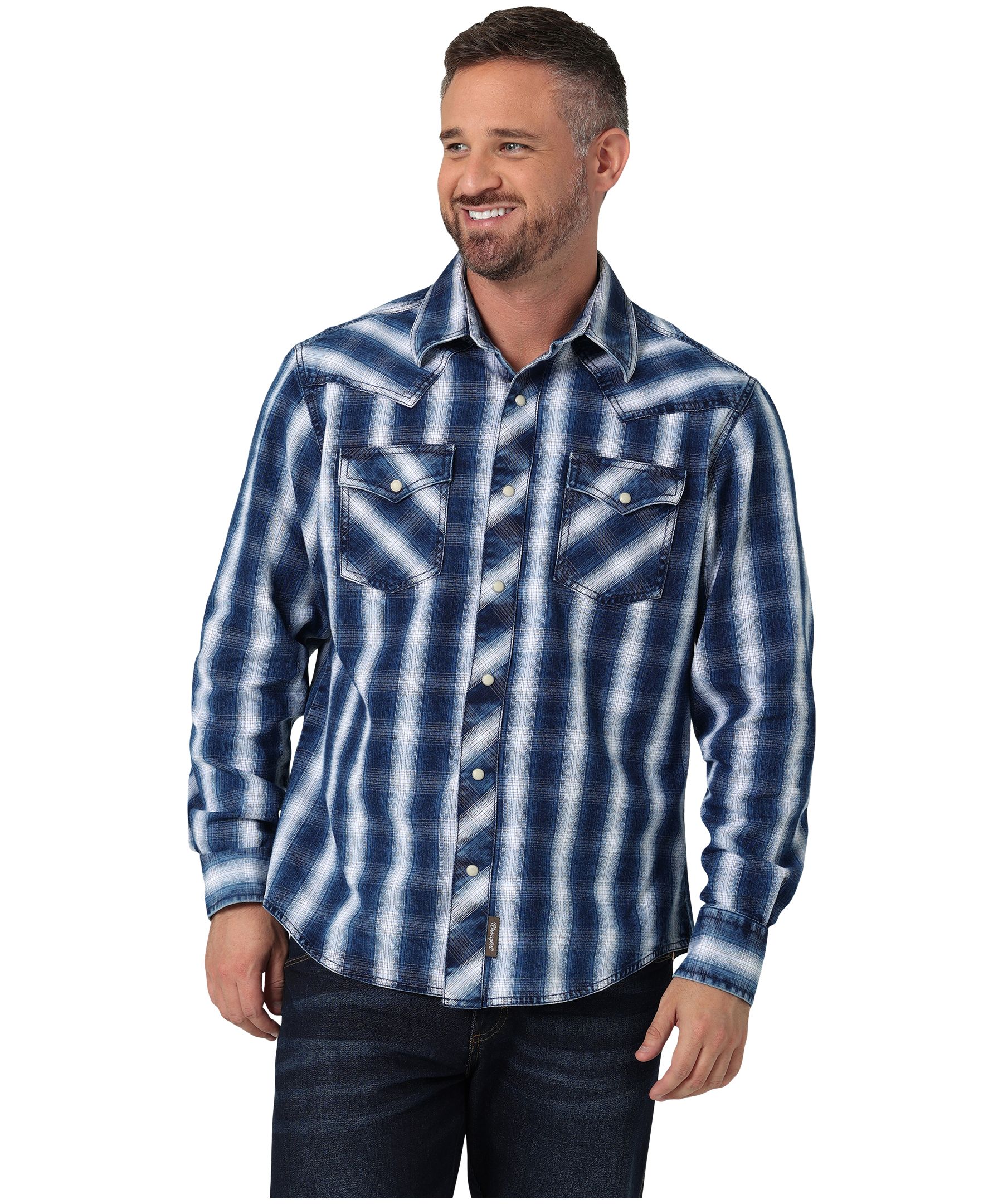 Wrangler Men's Retro Indigo Plaid Cotton Shirt | Marks