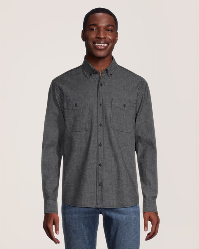 Denver Hayes Men's Modern Fit Long Sleeve Premium Stretch Woven Chambray Casual Shirt