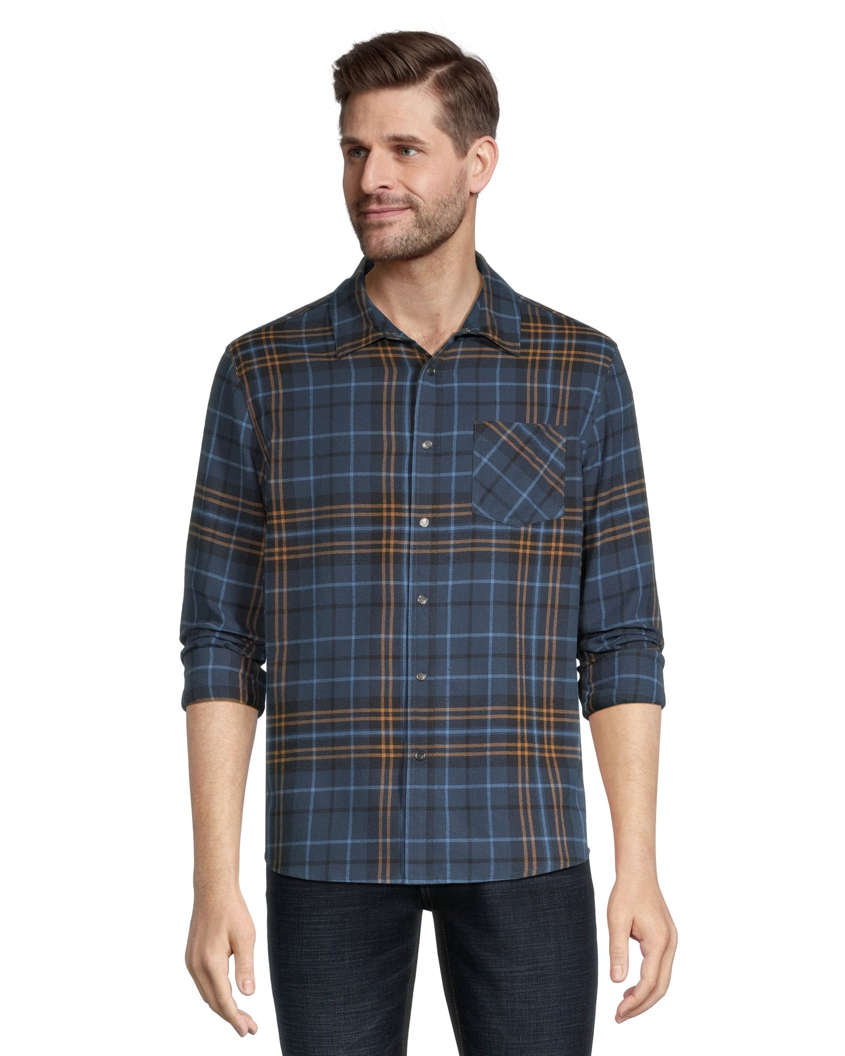 Boston Traders Men's Double Brushed Long Sleeve Snap Flannel Shirt | Marks