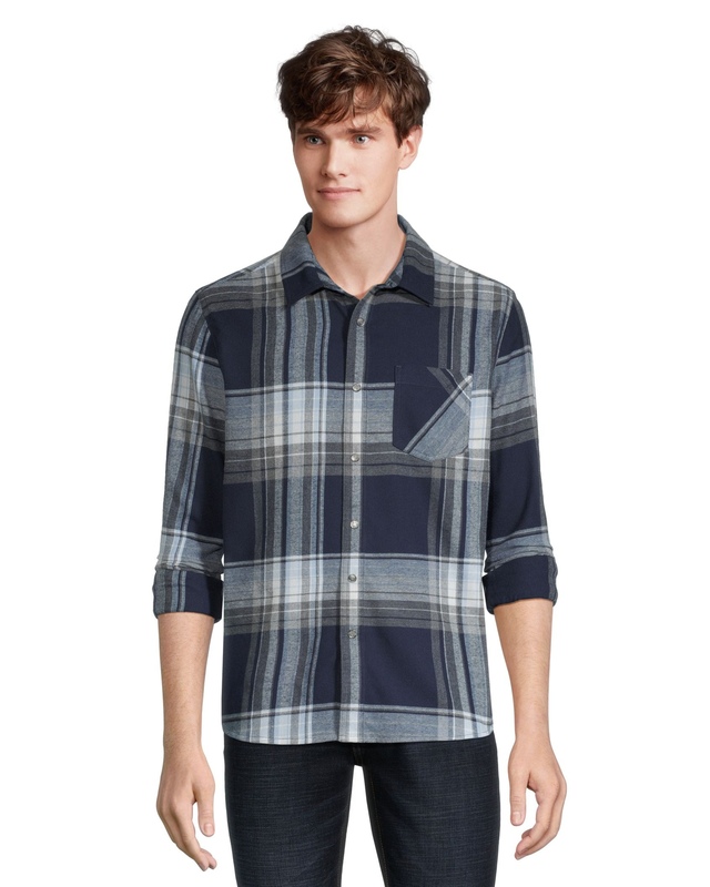Boston Traders Men's Double Brushed Long Sleeve Snap Flannel Shirt