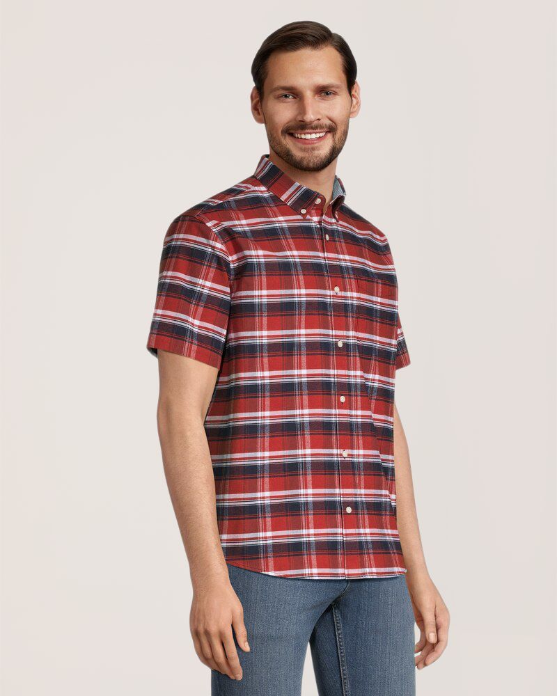 Chemise boutonnée extensible à manches courtes de coupe classique pour hommes, Oxford, Denver Hayes