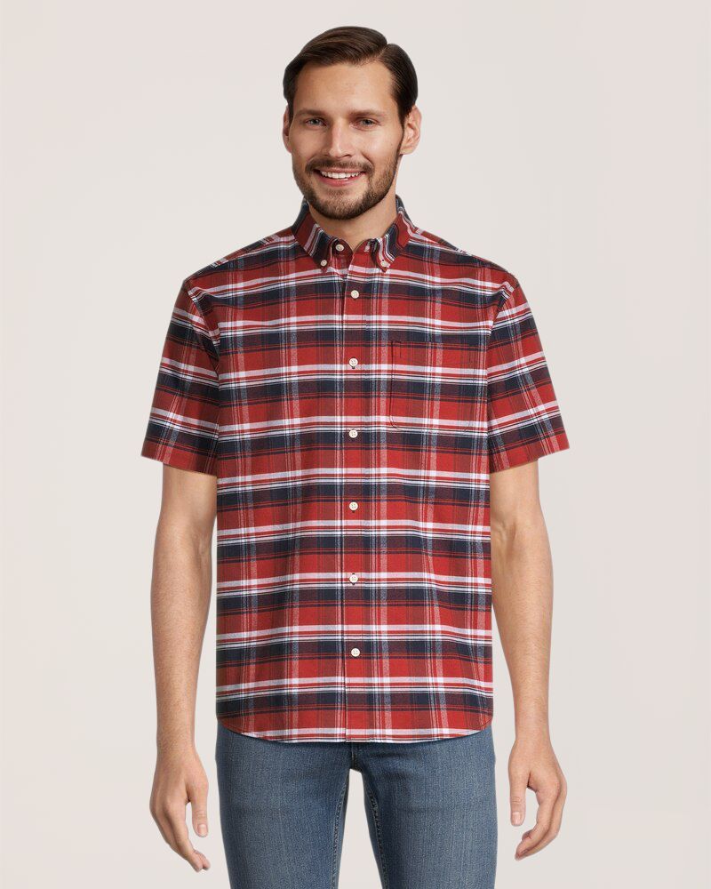 Chemise boutonnée extensible à manches courtes de coupe classique pour hommes, Oxford, Denver Hayes