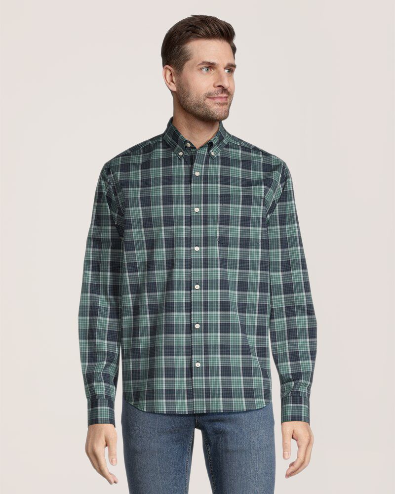 Denver Hayes Plaid Sport Casual Classic Fit Long Sleeve Shirt