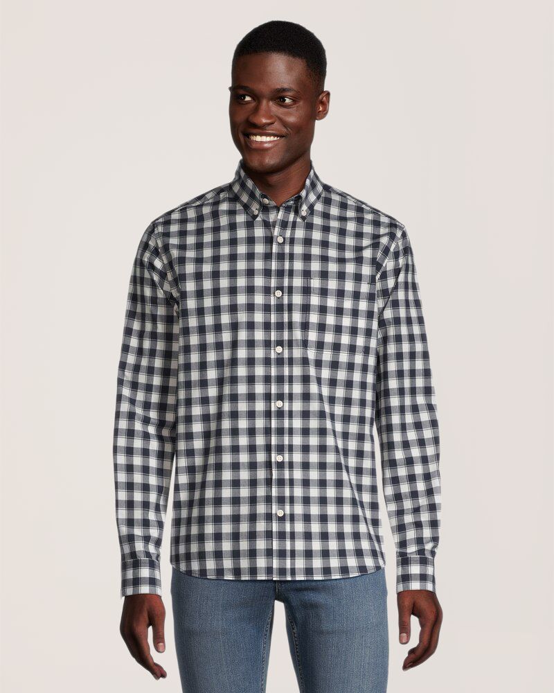 Denver Hayes Men's Plaid Sport Casual Long Sleeve Modern Fit Shirt