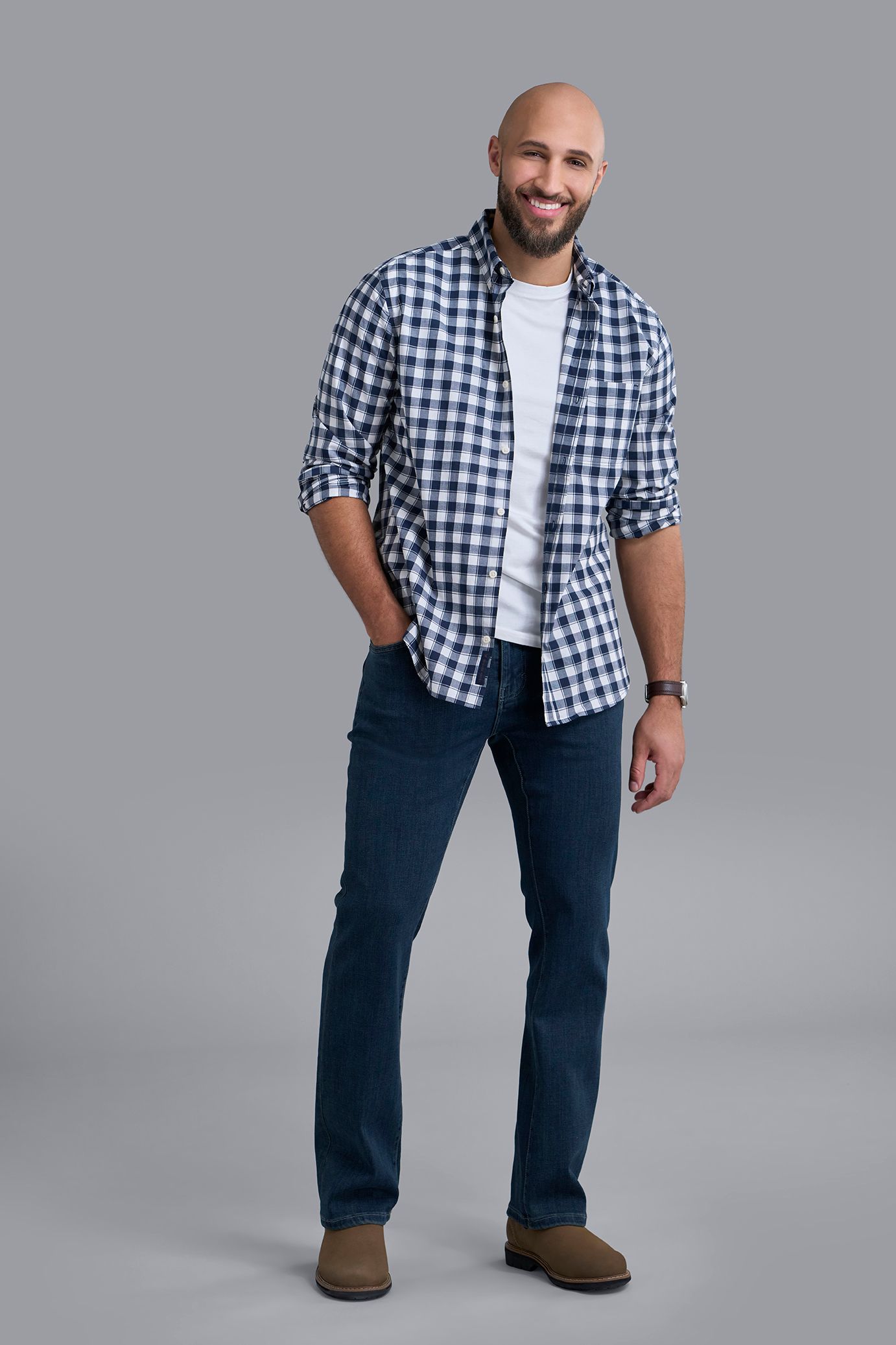 Denver Hayes Men's Plaid Sport Casual Long Sleeve Modern Fit Shirt