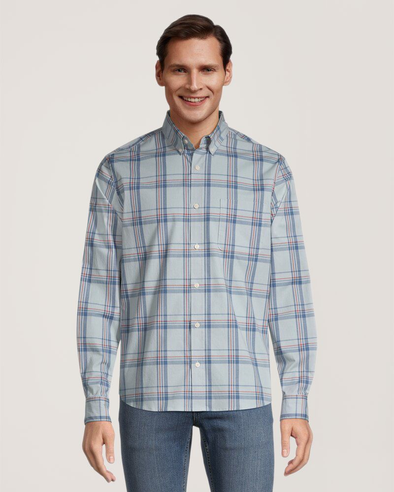 Denver Hayes Men's Plaid Sport Casual Long Sleeve Modern Fit Shirt