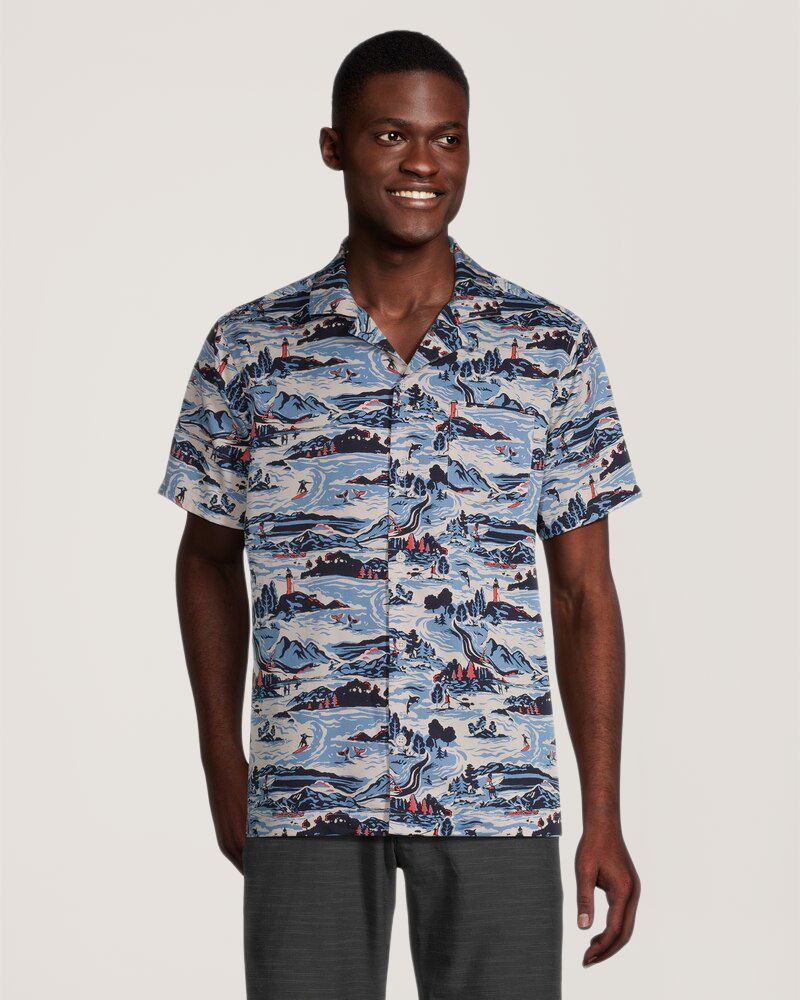 Chemise à manches courtes et à coupe moderne avec imprimé intégral pour hommes, FarWest