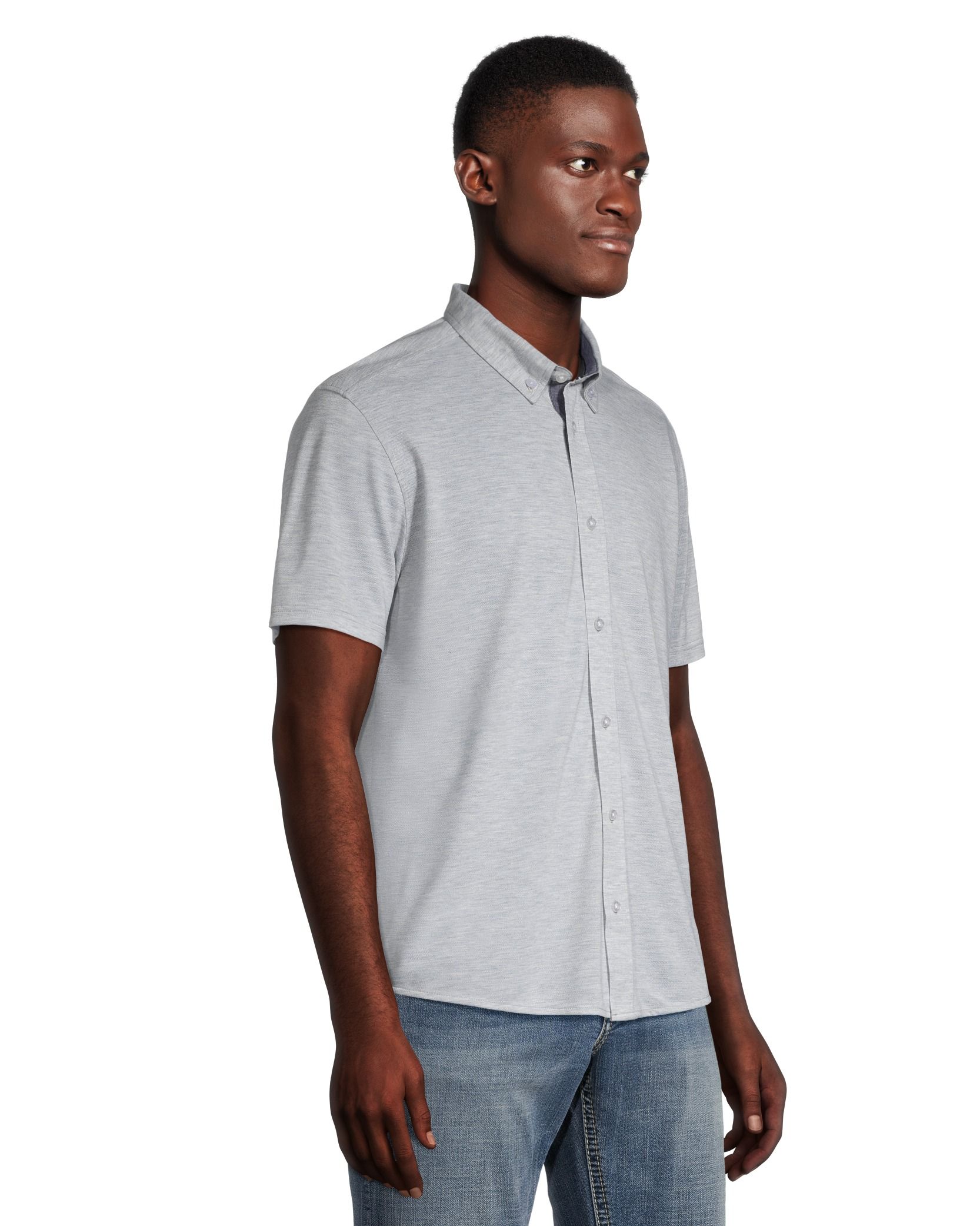 Chemise en tricot à imprimé uni de coupe régulière pour hommes, Silver