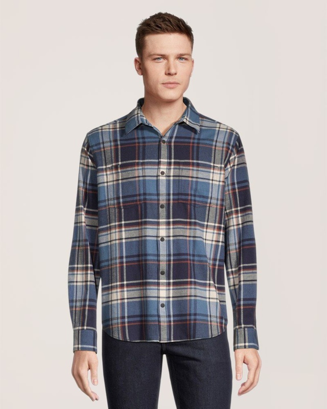 WindRiver Men's Basic Stretch Flannel Snap Down Shirt