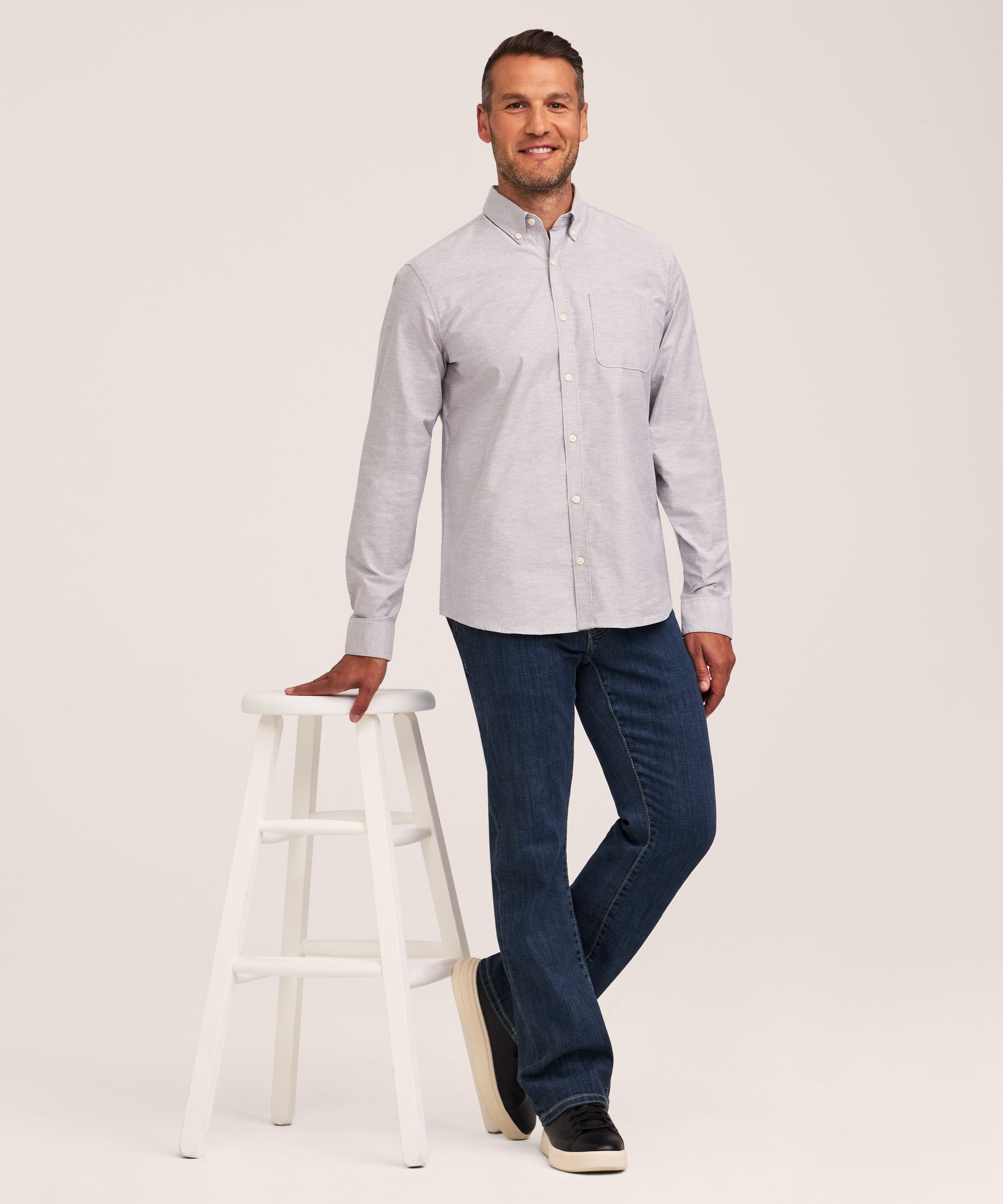Chemise boutonnée décontractée et extensible Oxford à manches longues pour hommes, Denver Hayes