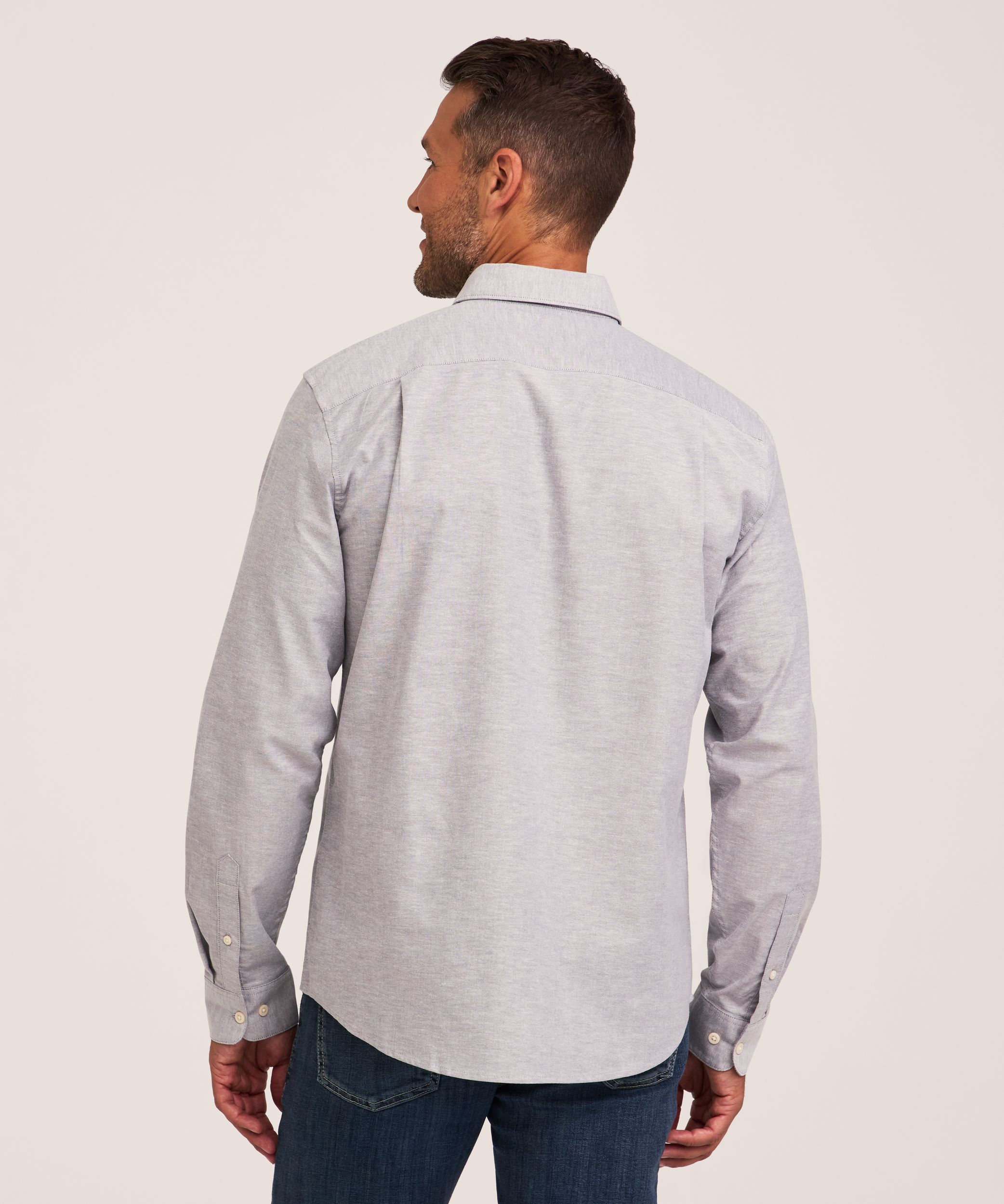 Chemise boutonnée décontractée et extensible Oxford à manches longues pour hommes, Denver Hayes