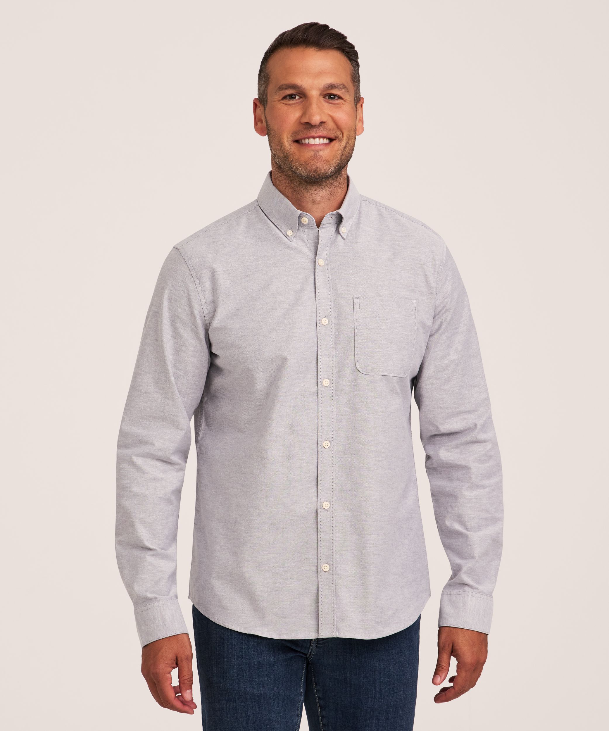 Chemise boutonnée décontractée et extensible Oxford à manches longues pour hommes, Denver Hayes