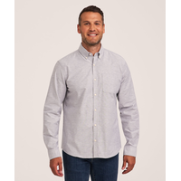 Chemise boutonnée décontractée et extensible Oxford à manches longues pour hommes, Denver Hayes Front_Flat