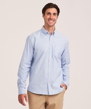 Chemise boutonnée décontractée et extensible Oxford à manches longues pour hommes, Denver Hayes