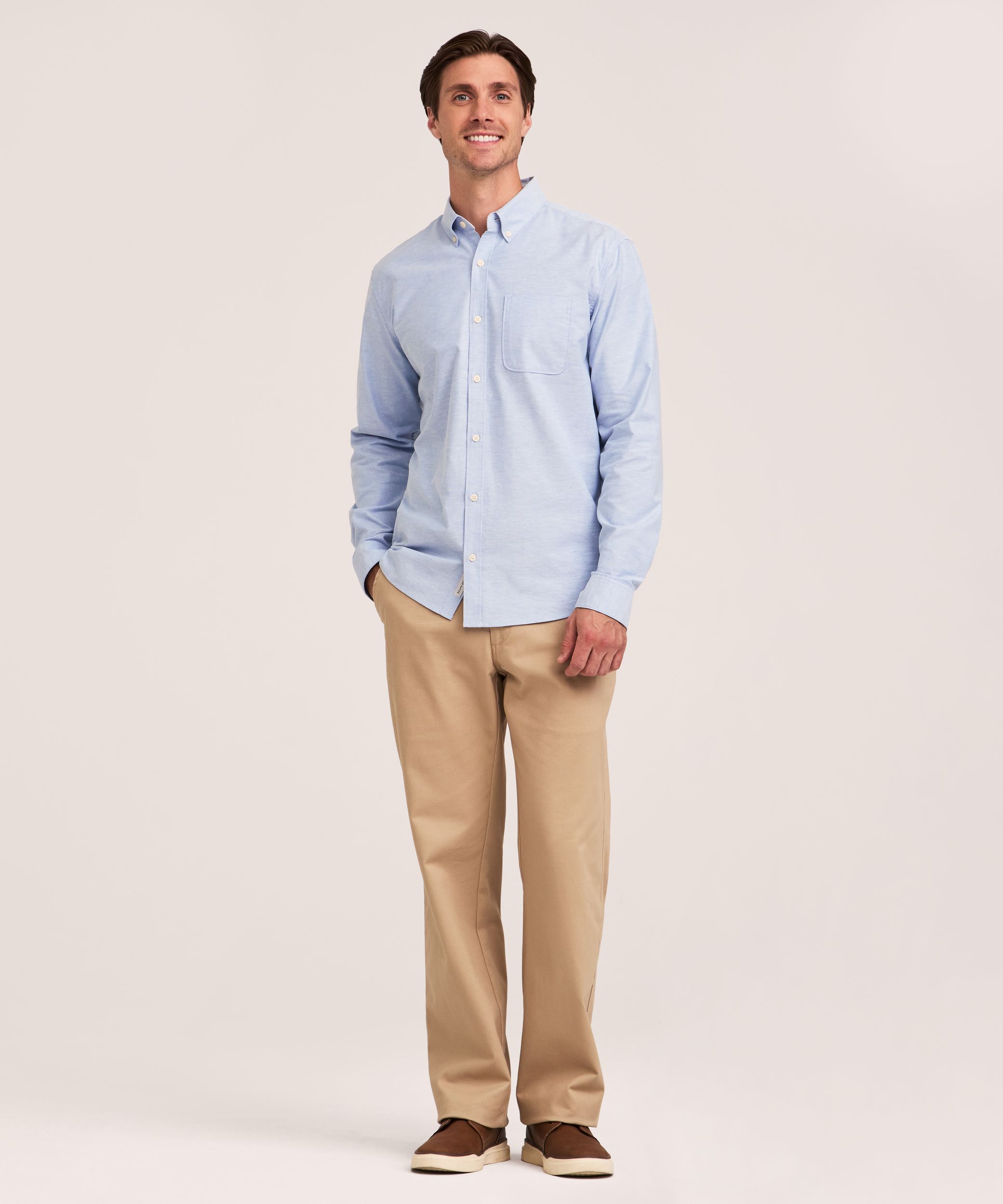 Denver Hayes Men's Stretch Oxford Casual Long Sleeve Button Down Shirt