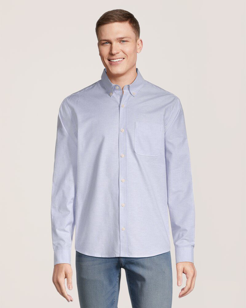 Denver Hayes Men's Stretch Oxford Casual Long Sleeve Button Down Shirt