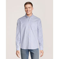 Denver Hayes Men's Stretch Oxford Casual Long Sleeve Button Down Shirt Front_Flat