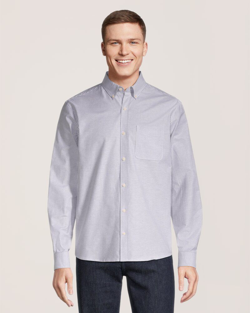 Chemise boutonnée décontractée et extensible Oxford à manches longues pour hommes, Denver Hayes