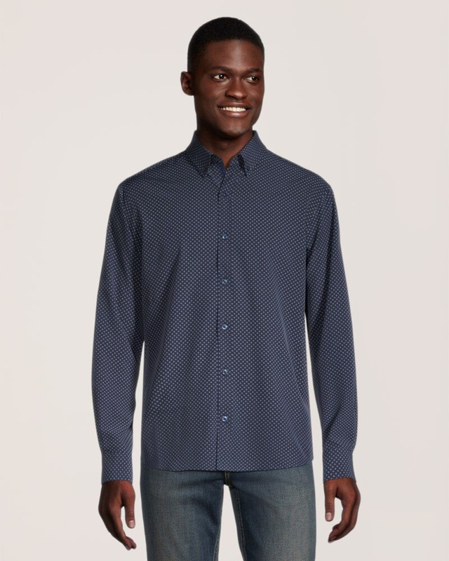 Denver Hayes Men's 4 Way Stretch Long Sleeve Hybrid Woven Shirt