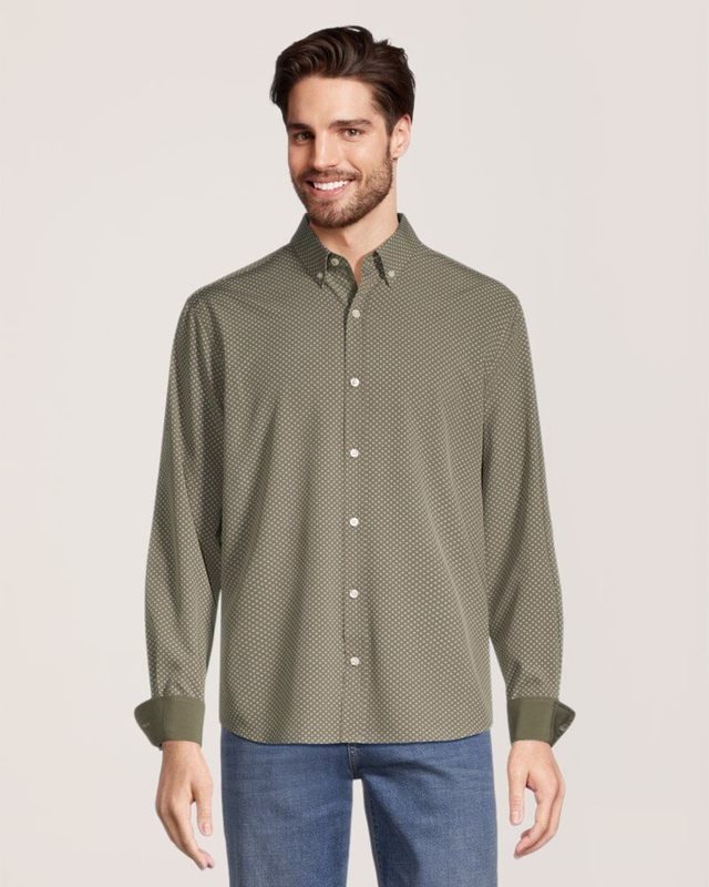 Denver Hayes Men's 4 Way Stretch Long Sleeve Hybrid Woven Shirt